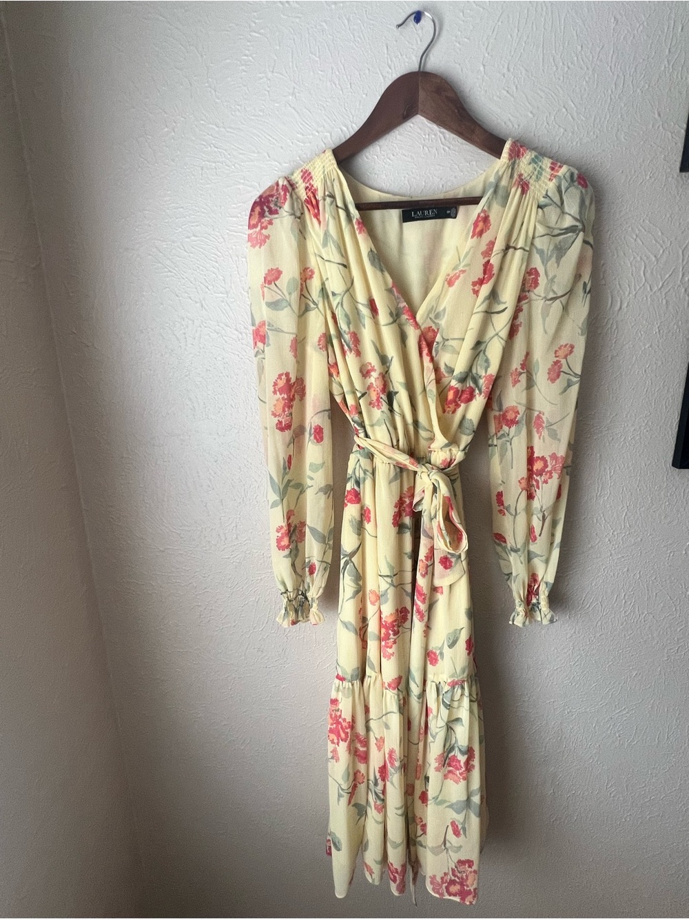 Lauren Ralph Lauren Women’s Yellow Floral-Print Tiered A-Line Dress Size 12P